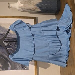 Easel Blue Ruffled Off-Shoulder Top